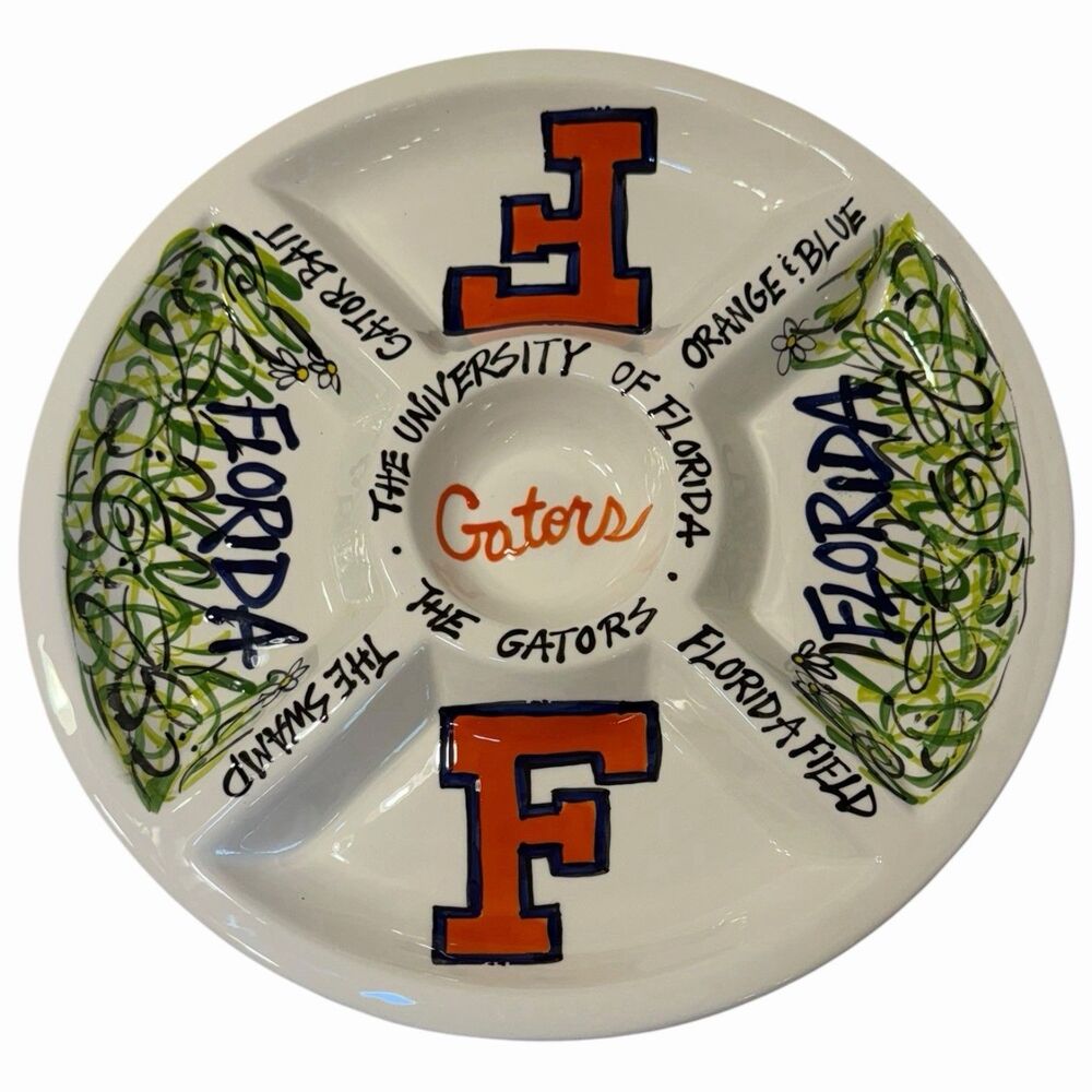 Florida Gators Chip Dip Platter 14.5" Ceramic NCAA Game Day Serving Tray Bold